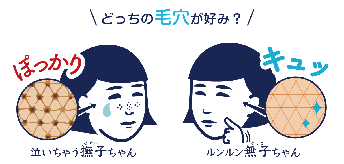 どっちの毛穴が好み? ぽっかり 泣いちゃう撫子ちゃん キュッ ルンルン舞子ちゃん